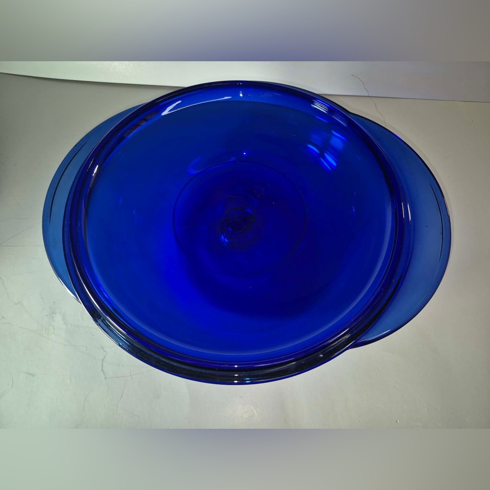 Vintage Blue Cobalt Glass Round Baking Dish with Lid, Handles 2qt Anchor Hocking - Picture 9 of 16